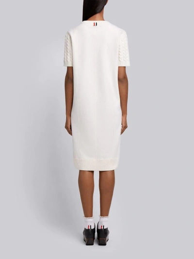 Shop Thom Browne Wool Flannel Cable Knit Sweater Dress In White