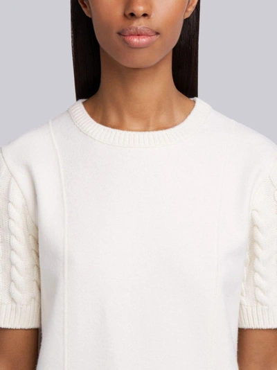 Shop Thom Browne Wool Flannel Cable Knit Sweater Dress In White