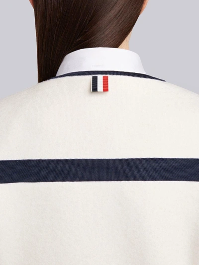 Shop Thom Browne Wool Knit Crewneck Jacket In White