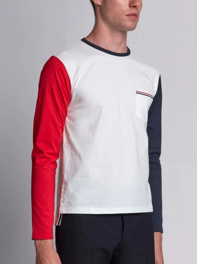 Shop Thom Browne Long Sleeve T-shirt In Colorblocked Cotton Jersey In Red