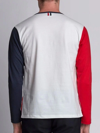 Shop Thom Browne Long Sleeve T-shirt In Colorblocked Cotton Jersey In Red