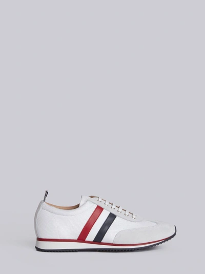 Shop Thom Browne Running Shoe With Red, White And Blue Stripe In Suede & Cotton Blend Tech