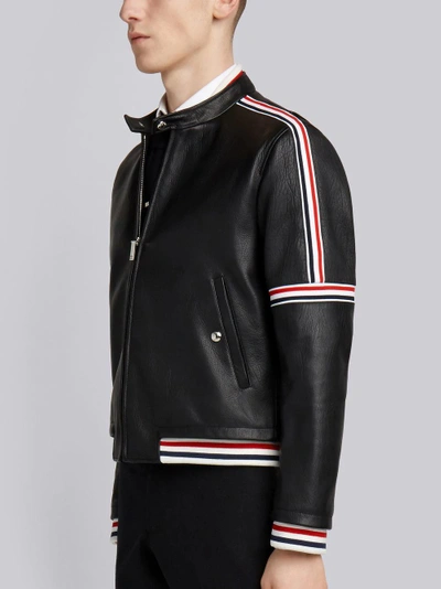 Shop Thom Browne Cropped Elastic-seamed Leather Jacket In Black