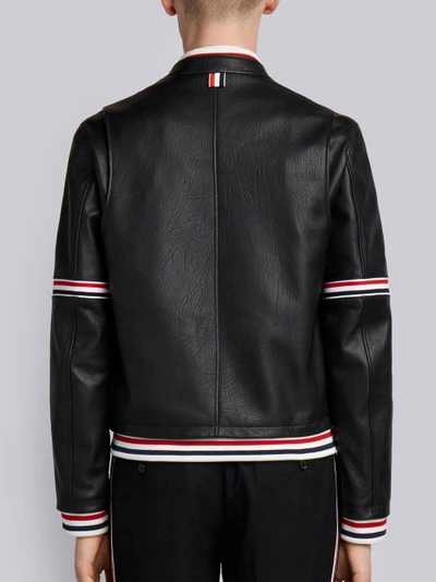 Shop Thom Browne Cropped Elastic-seamed Leather Jacket In Black