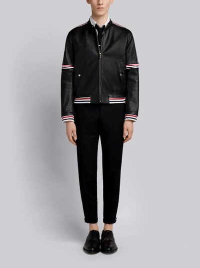 Shop Thom Browne Cropped Elastic-seamed Leather Jacket In Black