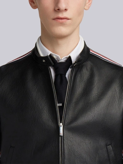 Shop Thom Browne Cropped Elastic-seamed Leather Jacket In Black