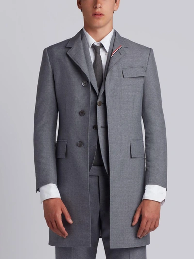 Shop Thom Browne High Armhole Chesterfield With Red, White And Blue Selvedge Placement In School Uniform  In Grey