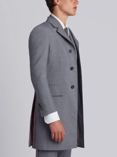 Shop Thom Browne High Armhole Chesterfield With Red, White And Blue Selvedge Placement In School Uniform  In Grey