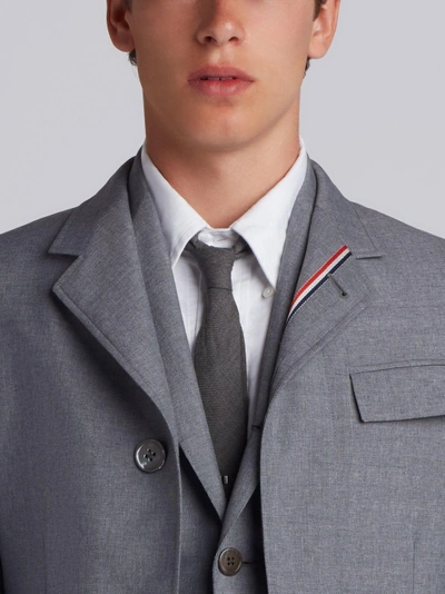 Shop Thom Browne High Armhole Chesterfield With Red, White And Blue Selvedge Placement In School Uniform  In Grey