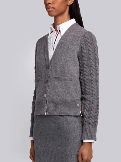 Shop Thom Browne Cable Knit V-neck Cardigan In Grey