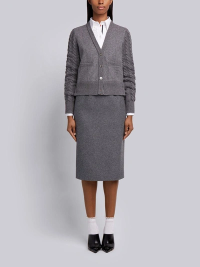 Shop Thom Browne Cable Knit V-neck Cardigan In Grey