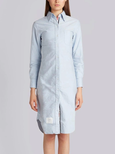 Shop Thom Browne Long-sleeve Midi Shirtdress In Blue