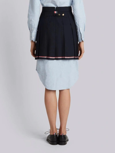 Shop Thom Browne Mini Pleated Skirt With French Fly In Navy 2 Ply Fresco In Blue
