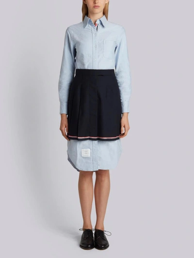 Shop Thom Browne Mini Pleated Skirt With French Fly In Navy 2 Ply Fresco In Blue