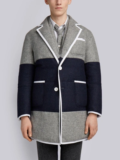 Shop Thom Browne Bicolor Down-filled Sack Fit Wool Overcoat In Grey