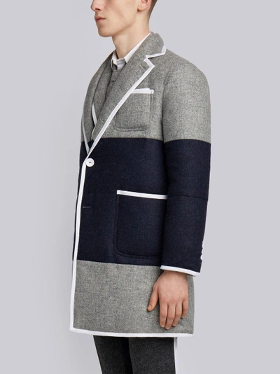 Shop Thom Browne Bicolor Down-filled Sack Fit Wool Overcoat In Grey