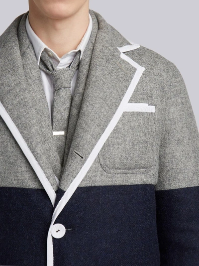 Shop Thom Browne Bicolor Down-filled Sack Fit Wool Overcoat In Grey