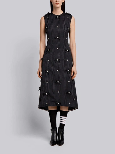 Shop Thom Browne Sleeveless Bow Applique Silk Dress In Black