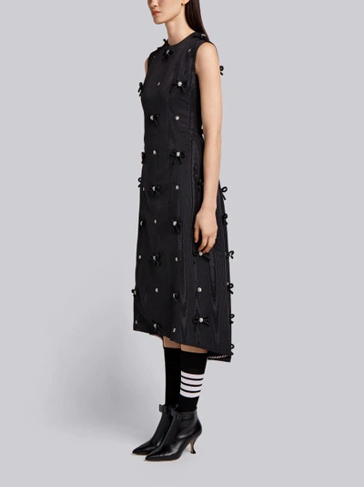 Shop Thom Browne Sleeveless Bow Applique Silk Dress In Black