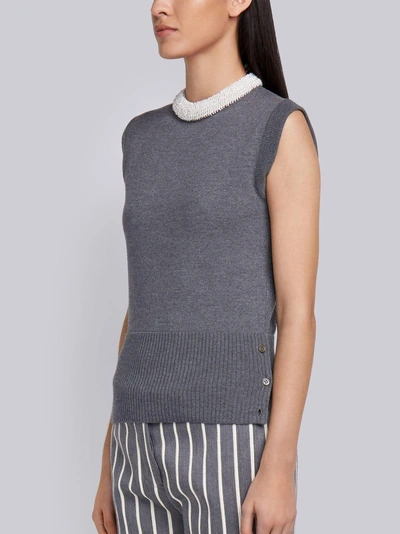 Shop Thom Browne Pearl Applique Wool Shell Top In Grey