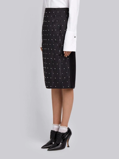 Shop Thom Browne Pearl Embroidered Pencil Skirt In Black