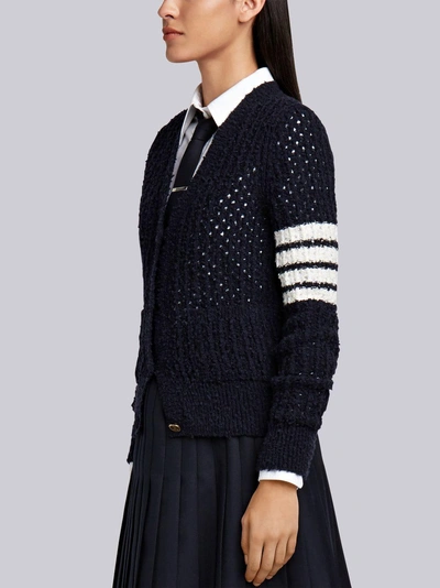 Shop Thom Browne Wool Blend V-neck Cardigan In Blue