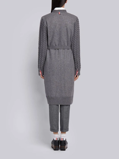 Shop Thom Browne Long Cable Knit V-neck Cardigan In Grey