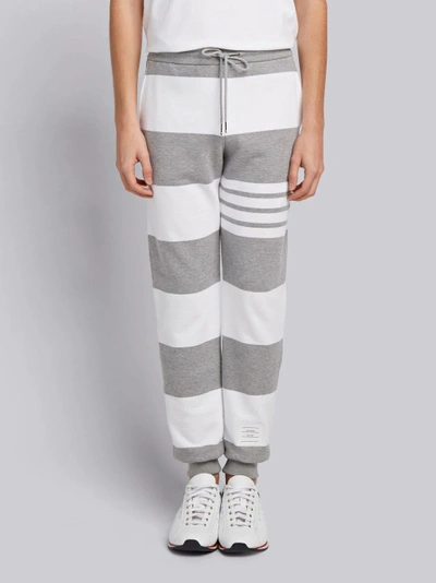 Shop Thom Browne Engineered Rugby Stripe Classic Loopback Jersey Sweatpants In Grey