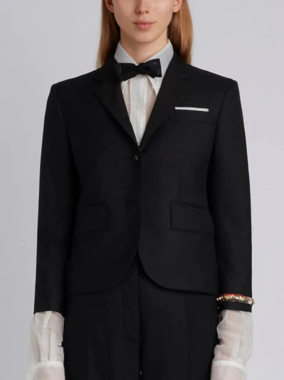 Shop Thom Browne Classic Single Breasted Sport Coat With Wristwatch Applique & Combo Lapel In Super 120's In Black