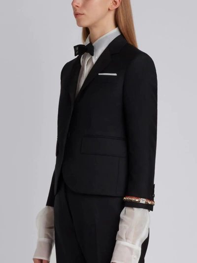 Shop Thom Browne Classic Single Breasted Sport Coat With Wristwatch Applique & Combo Lapel In Super 120's In Black