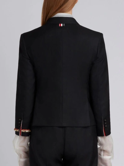 Shop Thom Browne Classic Single Breasted Sport Coat With Wristwatch Applique & Combo Lapel In Super 120's In Black