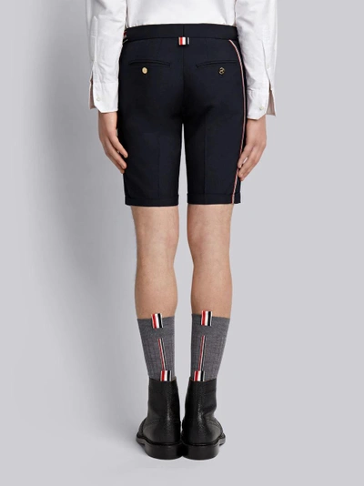 Shop Thom Browne Low Rise Skinny Short With Red, White And Blue Selvedge Back Leg Placement In School Uni