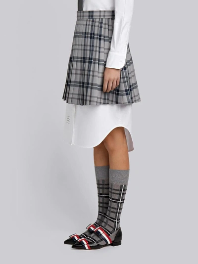 Shop Thom Browne Pleated Tartan Uniform Twill Skirt In Grey