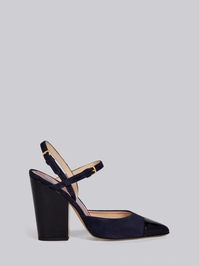 Shop Thom Browne High-block D'orsay Slingback Heel In Leather In Blue