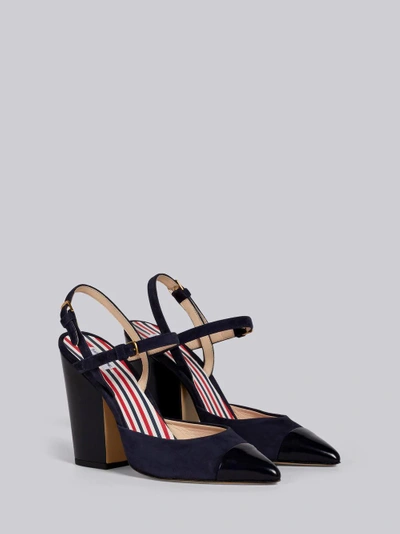 Shop Thom Browne High-block D'orsay Slingback Heel In Leather In Blue