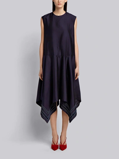 Shop Thom Browne Scarf-hemmed Silk Dress In Blue