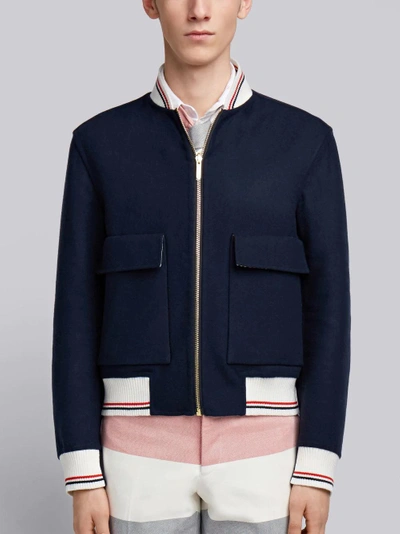 Shop Thom Browne Reversible Rugby Stripe Melton Wool Blouson Bomber In Multicolour