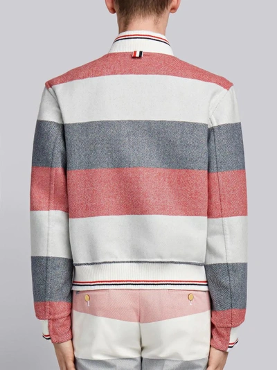 Shop Thom Browne Reversible Rugby Stripe Melton Wool Blouson Bomber In Multicolour