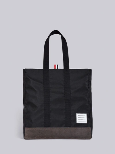 Shop Thom Browne Unstructured Tote Bag In Nylon And Suede In Black