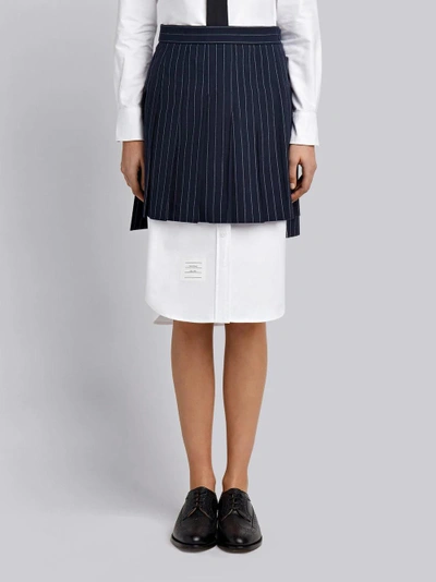 Shop Thom Browne Chalk Stripe Pleated Mini Skirt In Blue