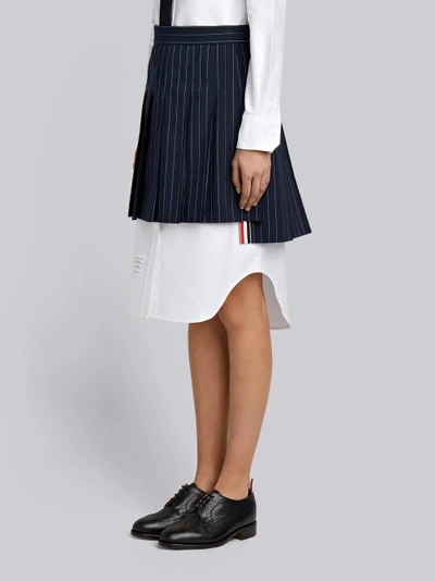 Shop Thom Browne Chalk Stripe Pleated Mini Skirt In Blue