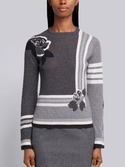 Shop Thom Browne Rose Instarsia Cashmere Pullover In Grey