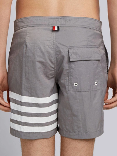 Shop Thom Browne Printed 4-bar Stripe Swim Tech Short In Grey
