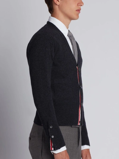 Thom Browne Intarsia Stripe Wool Cardigan In Grey