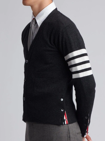 Thom Browne Intarsia Stripe Wool Cardigan In Grey