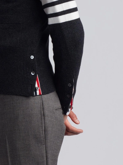 Thom Browne Intarsia Stripe Wool Cardigan In Grey