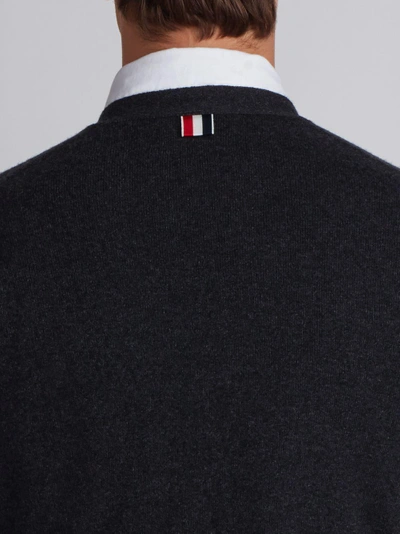 Thom Browne Intarsia Stripe Wool Cardigan In Grey