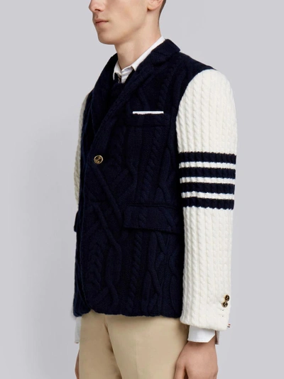 Shop Thom Browne 4-bar Knit Sleeve Sport Coat In Blue