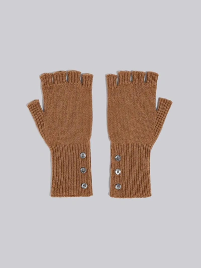 Shop Thom Browne Fingerless Gloves In Camel Hair In Neutrals