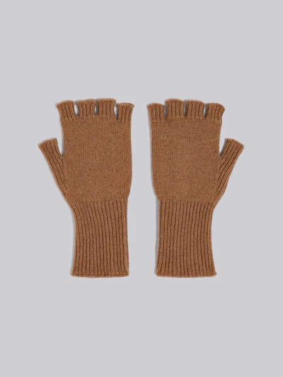 Shop Thom Browne Fingerless Gloves In Camel Hair In Neutrals